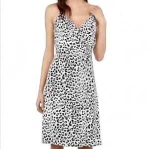 Express leopard dress knee length animal print cocktail party black and white